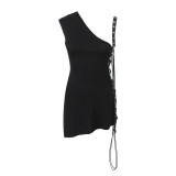 Women Spring Summer sexy irregular Slash Shoulder pleated Bodycon suspender skirt