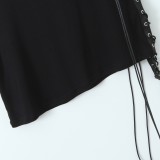 Women Spring Summer sexy irregular Slash Shoulder pleated Bodycon suspender skirt