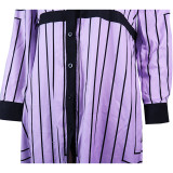 Women Spring Turndown Collar Long Sleeve Striped Dress