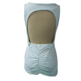 Women Summer and Autumn Sleeveless Hollow Backless Pleated Dress