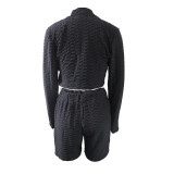 Women Casual Long Sleeve Top and Shorts Sports Running Fitness Two Piece Set