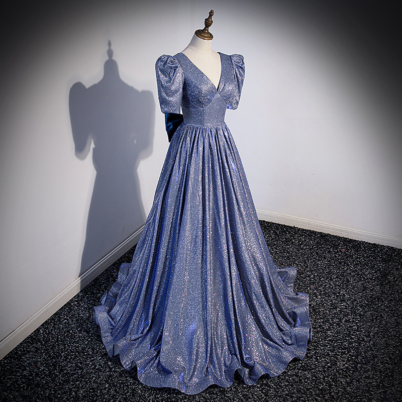 Women V-neck starry sky gradient blue evening dress(Processing time need 3-6 days)