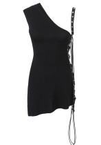 Women Spring Summer sexy irregular Slash Shoulder pleated Bodycon suspender skirt