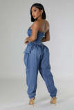 Women Strapless Stretch Denim Jumpsuit