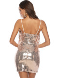 Women Sexy Backless Tassel Sequin Dress
