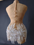 Fashion Halter Neck Strap Mini Dress Nude See-Through Sexy Party Dress