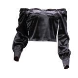 Women's Solid Color Chic Sexy Off-Shoulder Long Sleeve Satin Top