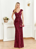Women sequined formal party sexy fishtail evening dress