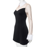 Women's Spring Summer Turndown Collar Mesh Patchwork Zipper A-Line Dress