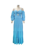 Spring Women's Fashion Sexy Solid Color Long Sleeve Strap Maxi Dress