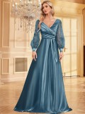 Women Silk V-neck long-sleeved fishtail sequined Formal Party evening dress