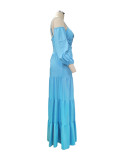 Spring Women's Fashion Sexy Solid Color Long Sleeve Strap Maxi Dress