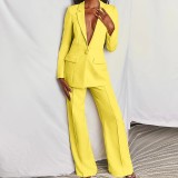 Spring Women's Fashion Chic Long Sleeve Blazer With Straight Pants Set