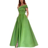 Women one-shoulder elegant ball high slit evening dress（Processing time need 3-6 days）