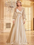 Women Silk V-neck long-sleeved fishtail sequined Formal Party evening dress