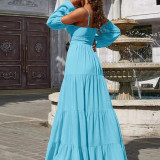 Spring Women's Fashion Sexy Solid Color Long Sleeve Strap Maxi Dress