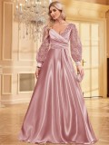 Women Silk V-neck long-sleeved fishtail sequined Formal Party evening dress