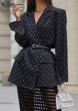 Spring Women's Fashion Chic Polka Dot Turndown Collar Long Sleeve Blazer
