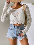 Women Summer Beach Solid Knitting Beach Blouse