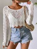 Women Summer Beach Solid Knitting Beach Blouse