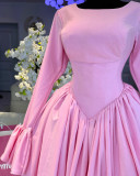 Women's Spring Chic Elegant Round Neck Long Sleeve Lace-Up High-Waist A-Line Dress