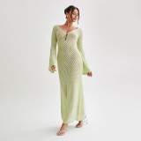 Women beach dress Solid sexy Backless Knitting hollow dress
