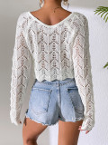 Women Summer Beach Solid Knitting Beach Blouse