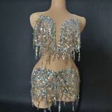 Fashion Halter Neck Strap Mini Dress Nude See-Through Sexy Party Dress