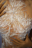 Fashion Halter Neck Strap Mini Dress Nude See-Through Sexy Party Dress