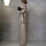Women's Sequin Long Sleeve Two Piece Pants Set Chic Outerwear
