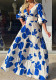 Summer Women's Fashion V-Neck Half-Sleeve Print Maxi Dress
