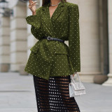 Spring Women's Fashion Chic Polka Dot Turndown Collar Long Sleeve Blazer