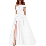 Women one-shoulder elegant ball high slit evening dress（Processing time need 3-6 days）