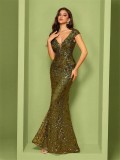 Women sequined formal party sexy fishtail evening dress