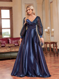 Women Silk V-neck long-sleeved fishtail sequined Formal Party evening dress