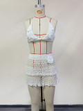 Women beach solid floating flower knitting swimsuit two piece set