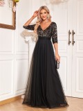 Women v-neck short-sleeved sequined elegant prom party evening dress