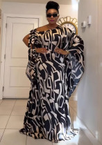 Women Print Lace-Up Slash Shoulder Dress