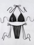 Women Sexy Bikini Solid Tether Halter Neck Swimwear  Two Pieces