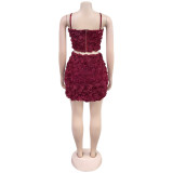 Women strapless sexy top and skirt two pieces set