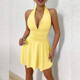 Women Lace-Up Backless V-neck Sexy Dress