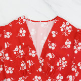 Women Floral Print V Neck Maxi Dress