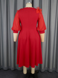 Women African Party Lantern Sleeve Ruffle Edge Beaded Dress