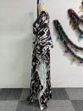 Women Print Lace-Up Slash Shoulder Dress