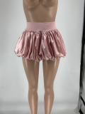 Women Glitter Mini Pleated Solid Bubble Skirt