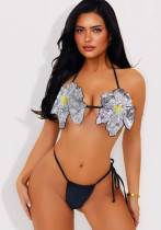 Women sequin white floral halter neck lace-up sexy Swimwear two pieces Women sequin white floral halter neck lace-up sexy Swimwear two pieces