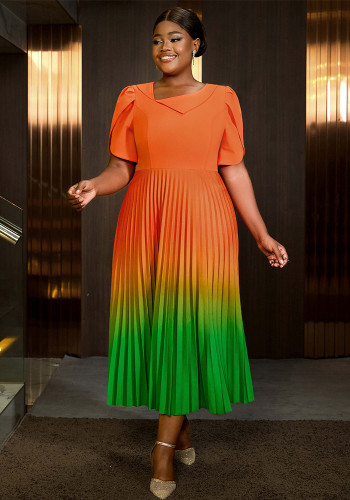 Women Gradient Contrast Formal Party Comfortable Pleated Dress