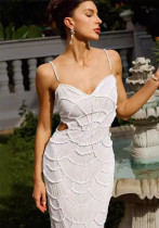 Women Sequin Beaded Hollow Strap Dress Women Sequin Beaded Hollow Strap Dress