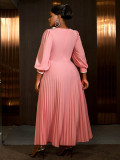 Women Square Neck Lantern Sleeve Formal Party High Waist Pleated Dress
