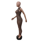 Women Leopard Stetchy Sleeveless Jumpsuit